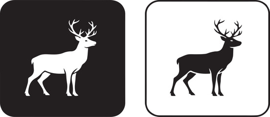 Naklejka premium Black and white stag deer silhouette icon set for logo design and graphic resource