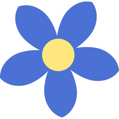 Simple Blue Five Petal Flower With Yellow Center Isolated On Transparent Background Spring Floral Element