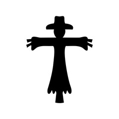 Black Silhouette of a Scarecrow Figure with a Hat on White Background