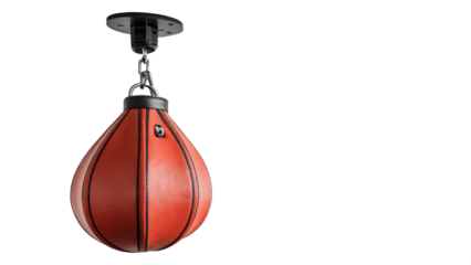 Red speed bag for boxing training isolated on transparent background