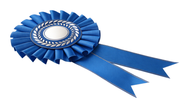 Blue rosette award ribbon isolated on transparent background - Powered by Adobe