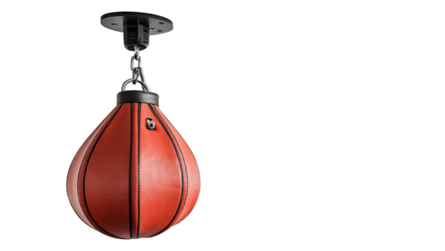 Red speed bag for boxing training isolated on transparent background