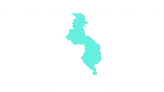 Malawi map outline animation with alpha channel