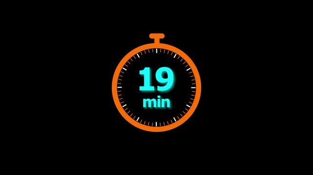 Animation video timer icon with 19 min. timer 19 minutes countdown icon. motion graphic arrow Clock 19 minute icon, white background 4k video animation.