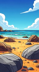 Coastal Paradise - A Sunny Beach Scene with Rocks and Turquoise Waters.
