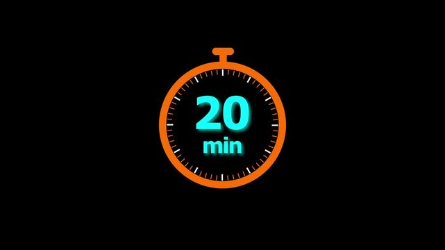 Animation video timer icon with 20 min. timer 20 minutes countdown icon. motion graphic arrow Clock 20 minute icon, white background 4k video animation.