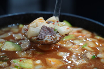 Hearty Korean Soybean Paste Stew with Rice, Tofu, and Vegetables