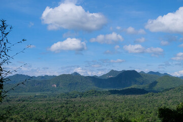 Mountains, blue sky, clouds and sea of ​​mist at the Khao Khat Historical Centre, Thailand