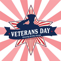 Happy Veterans Day Soldier Saluting with American Flag Design