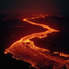 Lava River Flowing Across Landscape.