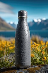 Stylish Gray Insulated Water Bottle Outdoors.