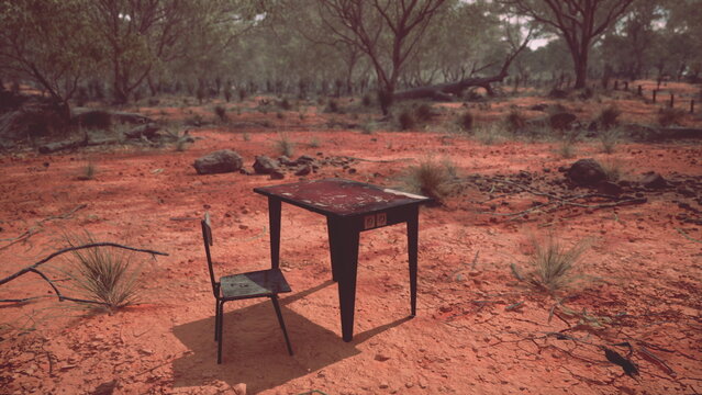 old ruster metal table in desert