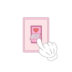 Cartoon Hand Switching Off Love Mode Clipart, Funny Anti Valentines Day Sarcastic Romantic Humor Illustration for T-Shirt Design, Scrapbooking and Stickers