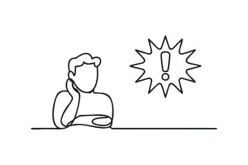 Person resting chin on hand with exclamation symbol