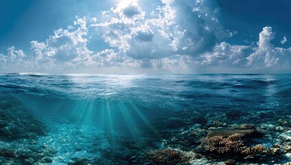 Azure Ocean Sunlight Underwater Coral Reef.