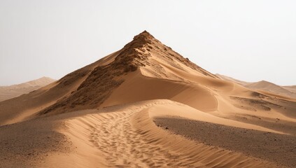 Golden Sand Dune Mountain Peak in Desert Landscape.