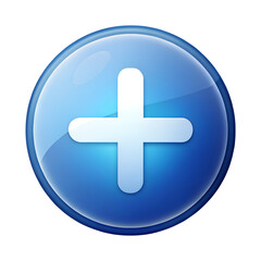 Obraz premium Blue plus sign button isolated on transparent background, a glossy icon with a white plus symbol in the center, perfect for adding or creating new content