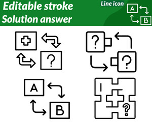 Solution answer set line icon. Designed with clean vector lines and colors like blue green and yellow. it expresses clarity logic success. Perfect for education business strategy consulting solutions.