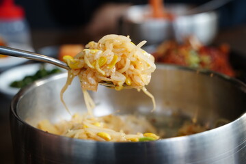 A Spoonful of Korean Soy-Seasoned Bean Sprout Rice (Kongnamul-bap)