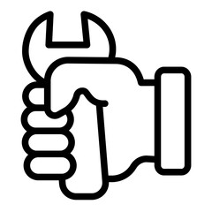 Wrench in hand line icon, mechanic concept. Vector graphics. Mechanician hand sign on white background, style icon mobile or web design.