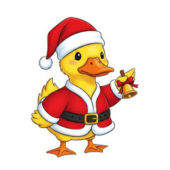 Christmas duck santa claus costume bell cartoon illustration holiday season festive cheerful cute on transparent background