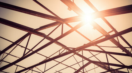 fullsize. Steel frame construction site with architectural details under natural ambient light, industrial development concept. real-estate listings.