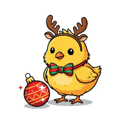 Christmas chick with reindeer antlers and bow tie adorable festive holiday season illustration art on transparent background