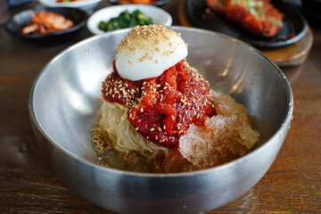 Spicy Korean Cold Noodles with Sliced Pollock (Korean Bibim Naengmyeon)