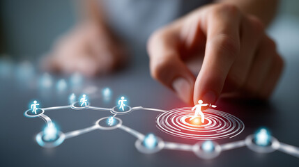 Journey to the goal, business planning concept, touching a glowing target icon on a connected path with milestones and a running figure, planning, progress and achievement toward b