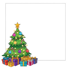 Christmas tree frame with gifts and ornaments holiday season festive decoration celebration card template on transparent background