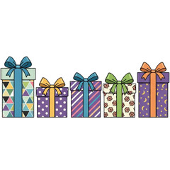 Colorful gift boxes illustration for birthday christmas celebration party present surprise holiday vector art on transparent background
