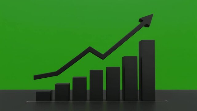 Striking 3D render of a combined bar and line graph showing continuous upward progress, representing robust business growth, financial improvement, and positive trend momentum