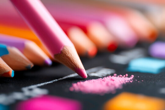 Calculator with stationery on black chalkboard math education concept academic planning