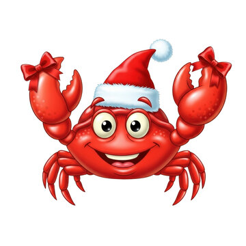 Cute christmas crab cartoon illustration santa hat holiday season festive animal character graphic design on transparent background