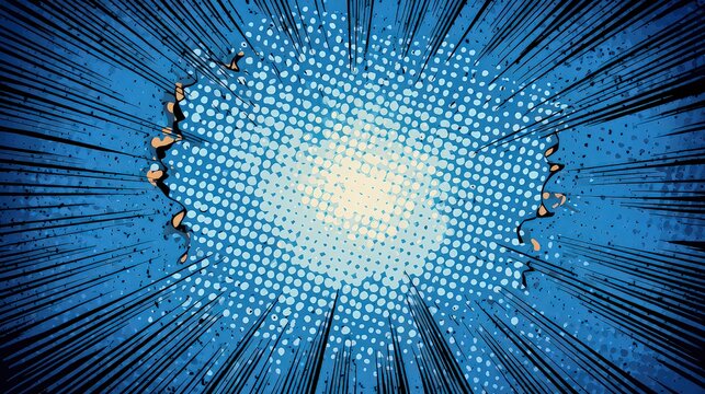 Abstract Geometric Burst Illustration with Blue and Orange Radiating Lines on White Center