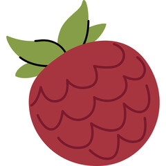 Simple Cartoon Raspberry with Green Leaves on a Transparent Background