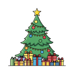 Christmas tree with gifts vector illustration holiday season celebration december festive season winter art design on transparent background