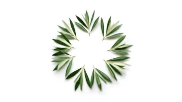 Green leaves arranged in a circular pattern on white background
