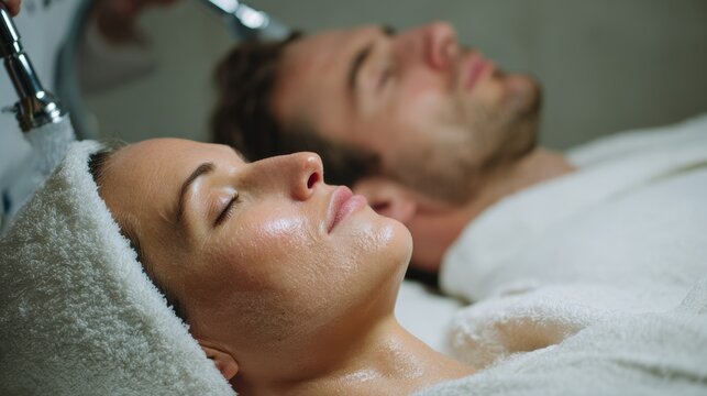 Image of couple receiving facial treatment at a spa