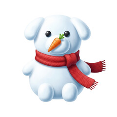 Cute puppy snowman illustration christmas winter holiday season scarf carrot nose adorable festive drawing art on transparent background