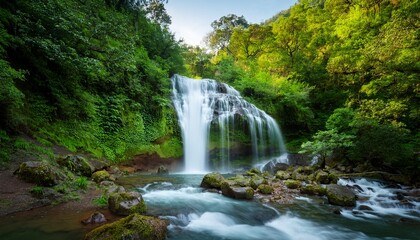 Obraz premium Majestic Waterfall Amidst Lush Green Forests For Nature Travel And Adventure Photography