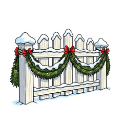 Winter christmas fence garland snow holiday decoration festive season celebration december scene art on transparent background