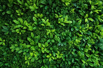 Obraz premium Overhead View of Lush Green Tropical Foliage with Intricate Leaf Patterns in Natural Light