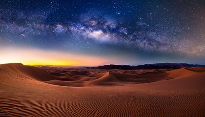 Fototapeta premium Vivid Milky Way Descends Over Desert Sands At Golden Hour Twilight