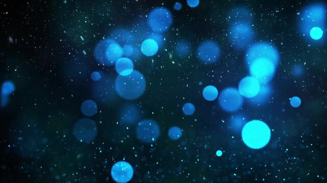 abstract blue bokeh particle with snow particle falling for christmas background