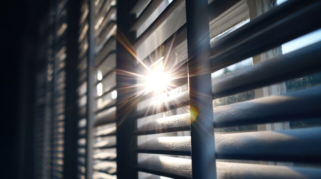 Radiant sunlight streaming through a slatted blind