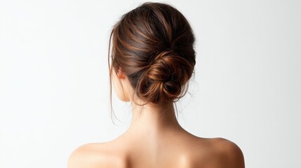 Fototapeta premium Rear view of a slender young woman against a white backdrop