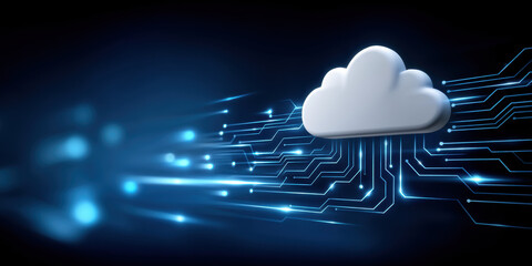 Cloud computing concept data modernization with glowing circuit connections and abstract blue