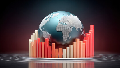 Data modernization globe with rising bar chart showing global analytics and growth