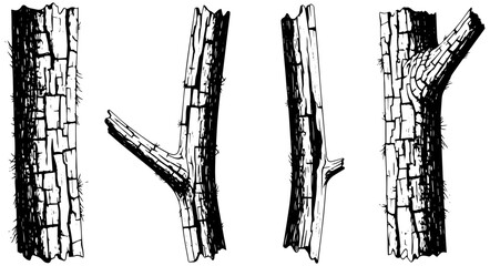Detailed tree trunk sketches for nature projects and educational materials or vintage designs